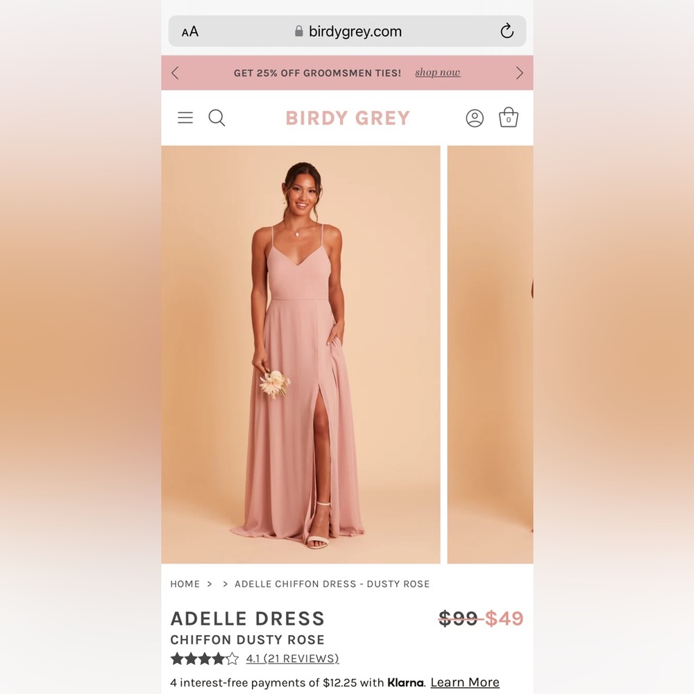 BIRDY GREY BRIDESMAID DRESS: ADELLE DRESS in Chiffon Dusty Rose (Size L)